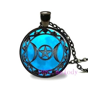 New Triple Moon Black Glass Cabochon Necklace.